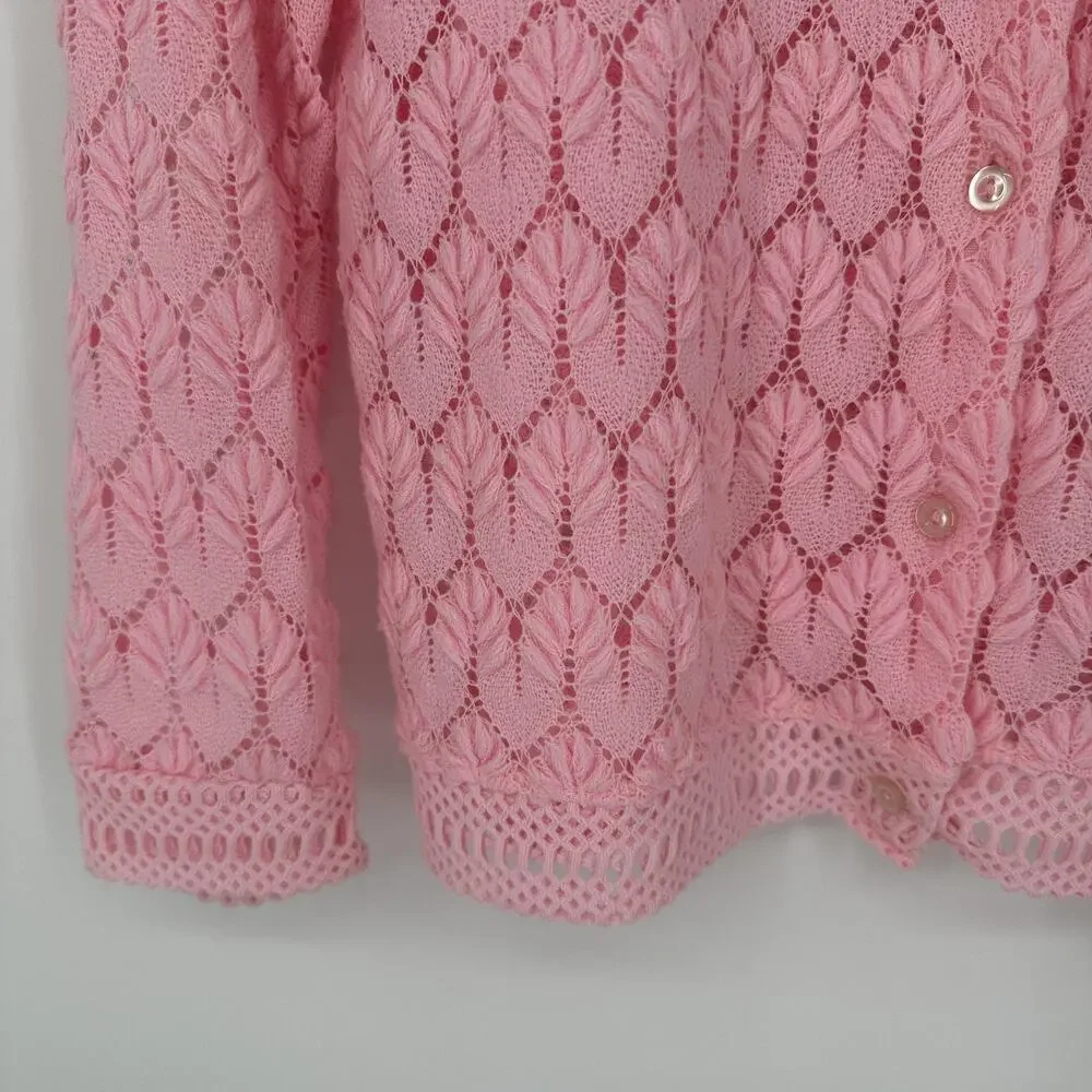Vintage Knit Cardigan Womens SMALL Lace Crochet Button Up Sweater 90s Retro - Picture 3 of 9